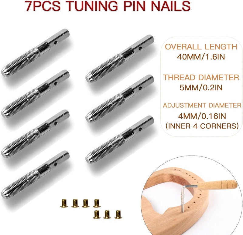Cheerock 7Pcs Tuning Pin Nails for Lyre Harp Strings and Other Small Harp Musical Stringed Instrument with L-shape Tuning Wrench - Image 3